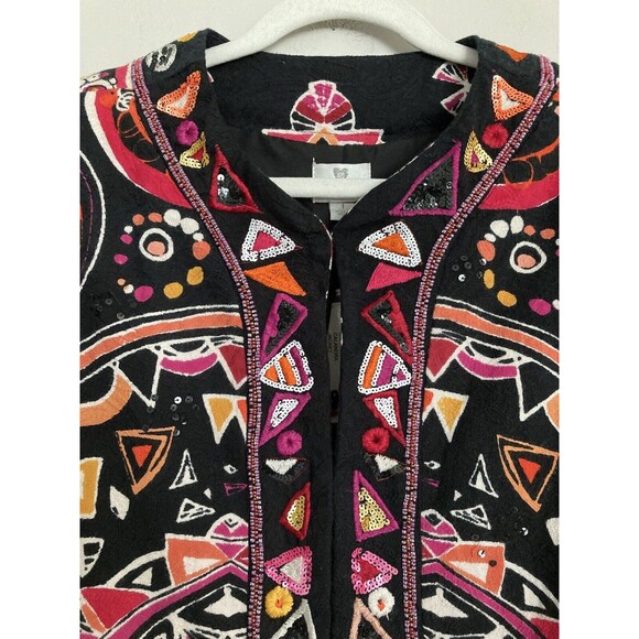 NEW Chico’s Embellished Calandra Jacket Sequins Black MEDIUM Made in India - Picture 5 of 16